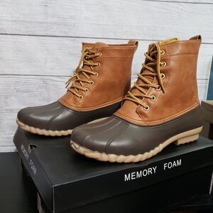 London Fog Men’s Duck Boots Size 10M – Cognac Brown Waterproof Memory Foam